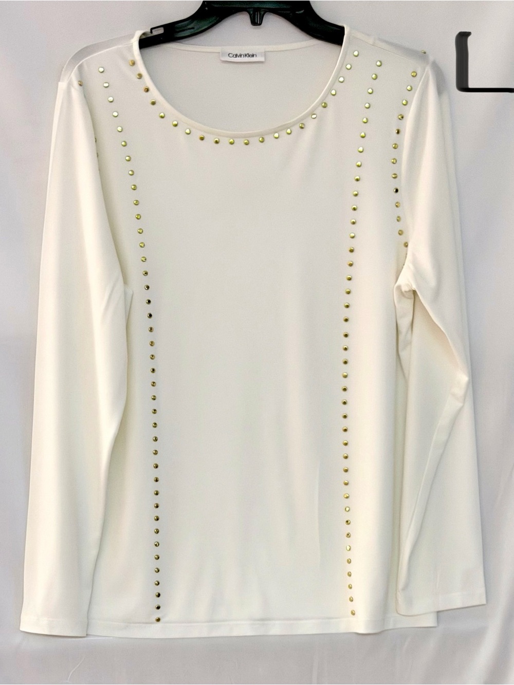 Calvin Klein Ivory Long-Sleeve Top with Gold Stud Accents